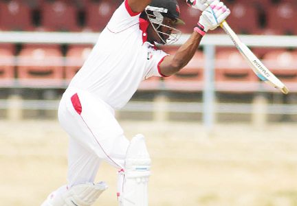 Darren Bravo plays a delightful cover drive during his innings of 66 yesterday.(WICB Media)
