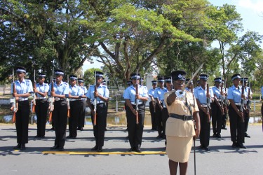 A female police squad cut a disciplined picture