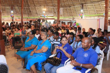 STEM: Part of the audience at the Sagicor Visionaries Challenge Guyana contest at the Umana Yana on Saturday. Zeeburg Secondary came out on top in the competition aimed at kindling passion around Science, Technology, Engineering and Mathematics.
