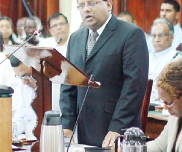 Finance Minister Dr Ashni Singh delivering government’s budget proposals on Monday