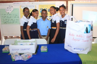 Students of the Central High School displaying their project ‘Science laboratory experiment’