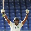 Shivnarine Chanderpaul celebrates his 65th first class hundred on the final day of the fourth round match against T&T on Saturday. (Photo courtesy WICB)