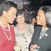 Baroness Scotland (left) of the United Kingdom in conversation with Jamaica’s Chief Justice Zaila McCalla (right) during cocktails before delivering a lecture abolishing the death penalty at the Faculty of Law of the University of the West Indies last week Wednesday. Looking on is Madame Ruth Dreifuss, former president of Switzerland. (Jamaica Observer photo)