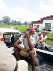 One of the teens in the back of a police vehicle after his capture. 