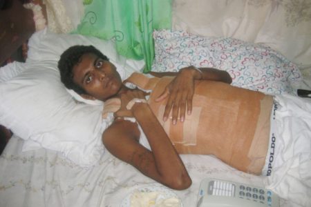 The injured Lakhram in hospital yesterday