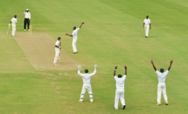 Ronsford Beaton out LBW to Dave Bernard Jr 