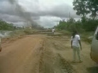 The blocked Ituni Road yesterday 