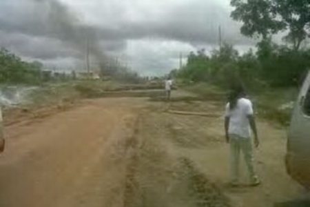 The blocked Ituni Road yesterday
