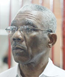 Opposition leader David Granger speaking to reporters last night, after the budgetary allocations for the Ministry of Home Affairs was approved without cuts proposed by the AFC, which withdrew its motion to slash over $500M at the last minute. 