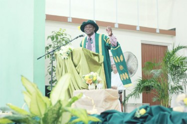 Vice Chancellor of UG Professor Jacob Opadeyi making a point during his presentation at the interfaith ceremony that was held in recognition of UG’s 50th anniversary 