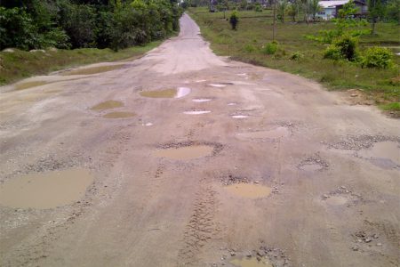 Section of the Bartica-Potaro Road in a deplorable state