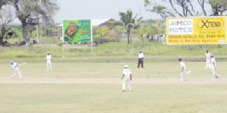 Action in the U15 Inter-County game between Demerara and Berbice yesterday.