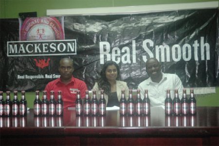 The Mackeson ‘Keep Your Five Alive’ Street Football Knockout tournament launch from left to right Mackeson Brand Coordinator Jamaal Douglas, Ansa McAl PRO Darshnie Yussuf and Tournament Coordinator Kevin Adonis.
