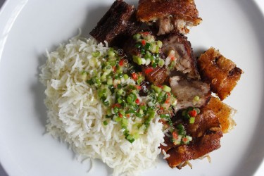 Ginger-Scallion Sauce with Roast Pork & Rice (Photo by Cynthia Nelson) 
