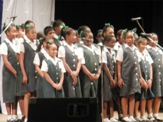 Success Elementary School performing at the Guyana Musical Arts Festival 2013 held at the National Cultural Centre yesterday. 