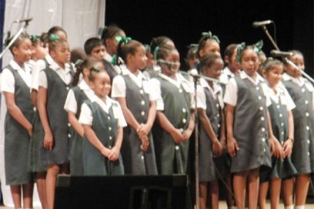 Success Elementary School performing at the Guyana Musical Arts Festival 2013 held at the National Cultural Centre yesterday.
