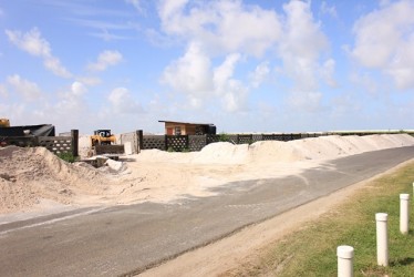 Sand-filling being done at the hospital site in January. (Stabroek News file photo/Arian Browne)