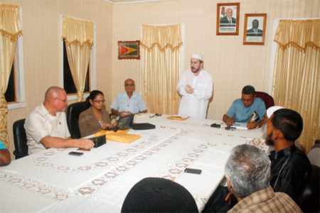 Director Education CIOG Shaykh Moeenul Hack (standing) addresses the TIP meeting at Bartica on Tuesday last (Photo courtesy of CIOG)