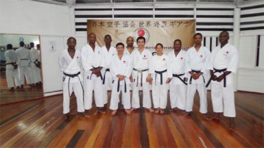 JKAWF Guyana Black belt Group with Sensei Nagatomo (centre)