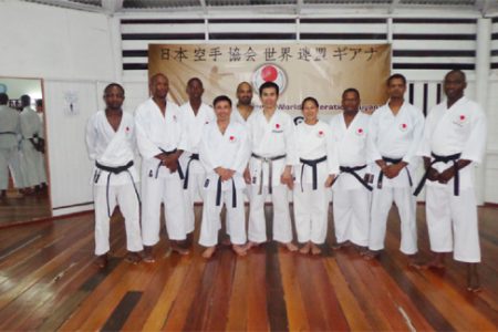 JKAWF Guyana Black belt Group with Sensei Nagatomo (centre)