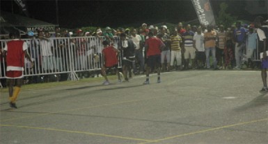 Action during Wednesday night’s third annual Mackeson ‘Keep Your Five Alive’ knockout football competition at California Square, East Ruimveldt. 