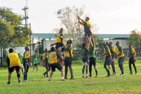  Action during Saturday’s trial game at the National Park’s Rugby field. (Orlando Charles photo)
