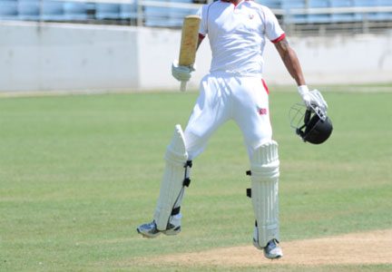 T&T’s Rayad Emrit jumps for joy after completing the winning runs © WICB Media
