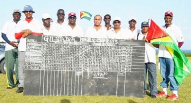 Members of the Guyana rifle shooting team after they won the Milex Cup, symbol of long range shooting supremacy yesterday at the Paragon Ranges in Barbados.   