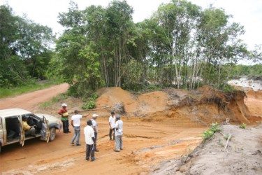 Panoramic view of the laterite pit in proximity to the access road to Moblissa farm lands. 