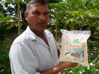 Leekha Rambrich with the specially packaged rice