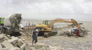One of the new groynes being built