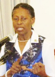 PAHO Representative Dr. Beverley Barnett delivering remarks at her appreciation (GINA photo) 