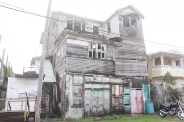 This building along Waterloo Street in the area of Globe Yard is one of the 38 dilapidated buildings listed for demolition by the Guyana Fire Service 
