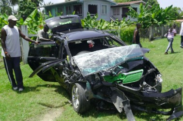 The badly damaged car 