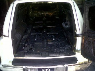 One of the hearses destroyed by the fire  