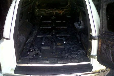 One of the hearses destroyed by the fire
