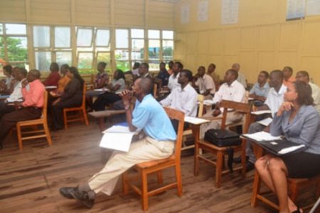 Staff of the Government Technical Institute (GTI) on the first day of their training in Competency Based Education. (Government Information Agency photo)