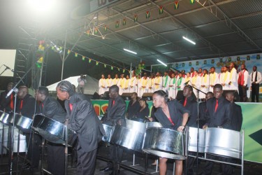 The National Steelpan and Choir Orchestra performing last night at the flag-raising