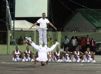 The Guyana Police Force in a physical display