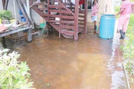 A flooded yard in Pouderoyen