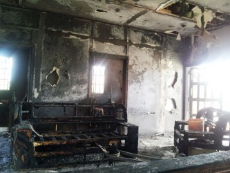 The interior of the top flat of Penelope Mitchell’s home after yesterday’s fire.