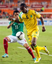 Walter `Boyd’  Moore in action for Guyana against Mexico in a World Cup qualifier. 