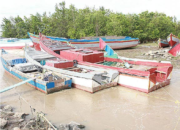 Boats moored at the Mon Repos seawall 