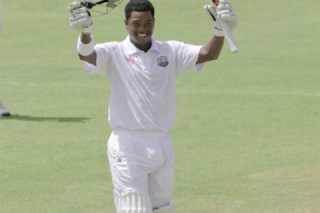 Leon Johnson became the third West Indian player to score a century in the match. (Photo courtesy of WICB media)
