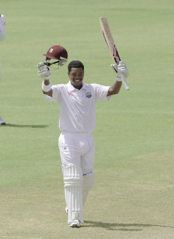 Leon Johnson became the third West Indian player to score a century in the match. (Photo courtesy of WICB media) 