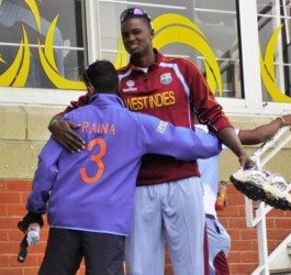 Should Jason Holder play today he certainly would not be so friendly with India’s batting maestro Suresh Raina. (Photo courtesy of WICB media)