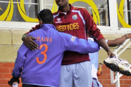 Should Jason Holder play today he certainly would not be so friendly with India’s batting maestro Suresh Raina. (Photo courtesy of WICB media)