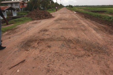 Potholes (some as wide as six feet) litter this stretch of road in Maria’s Pleasure. The road was reportedly rehabilitated less than two years ago