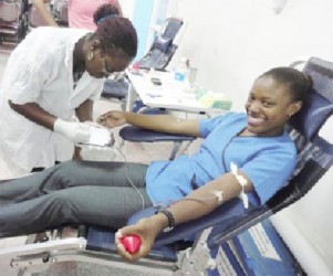 A Georgetown Public Hospital staffer making a voluntary donation last year, when the hospital facilitated a voluntary blood drive, conducted through the Ministry of Health National Blood Bank’s Good Samaritan Programme.
