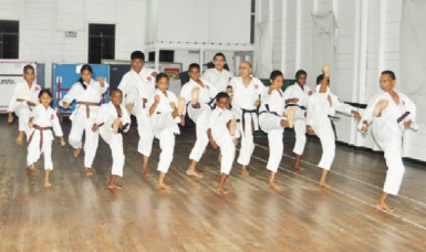 The Guyana Karate College team preparing for the upcoming Caribbean Karate Championships in Barbados. 